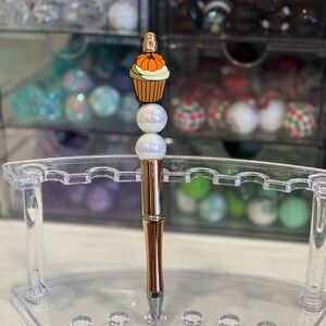 Handcrafted Pumpkin Cupcake Beaded Themed Pen with Rose Gold Accents